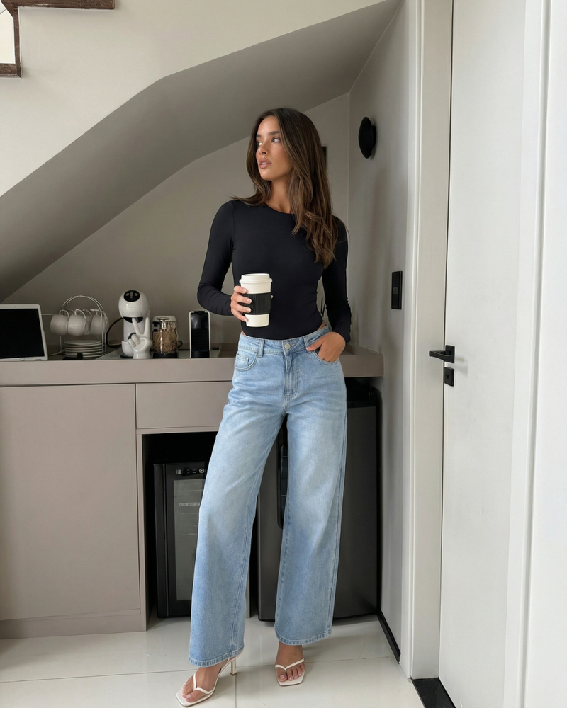 Romy | Long Sleeve Bodysuit Knit Top in Black & White