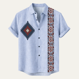 Jules | Vintage Ethnic Pattern Short Sleeve Linen Shirt