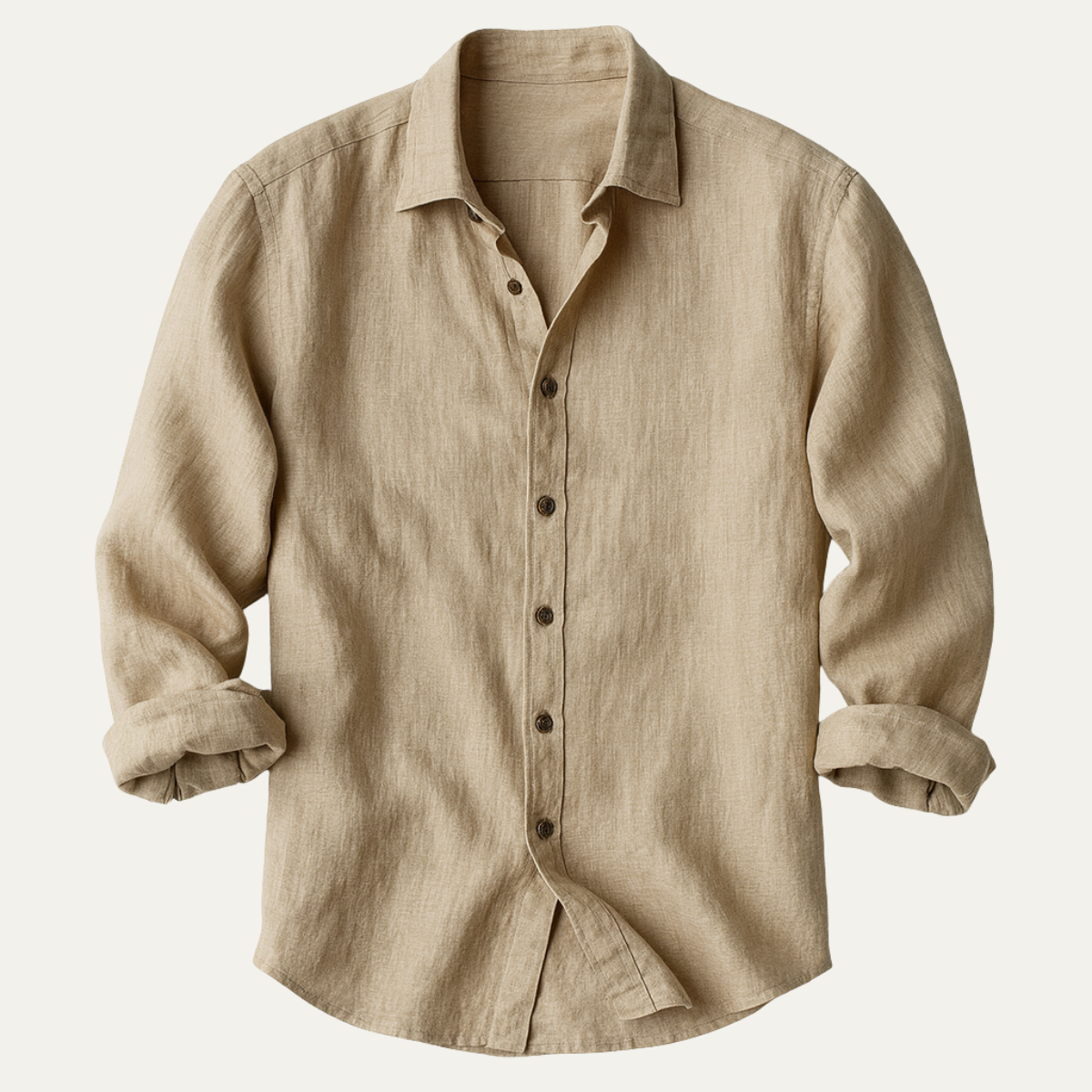 Brindley men's long sleeve linen button up shirt in Khaki