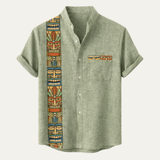 Jude | Retro Ethnic Pattern Short Sleeve Linen Shirt