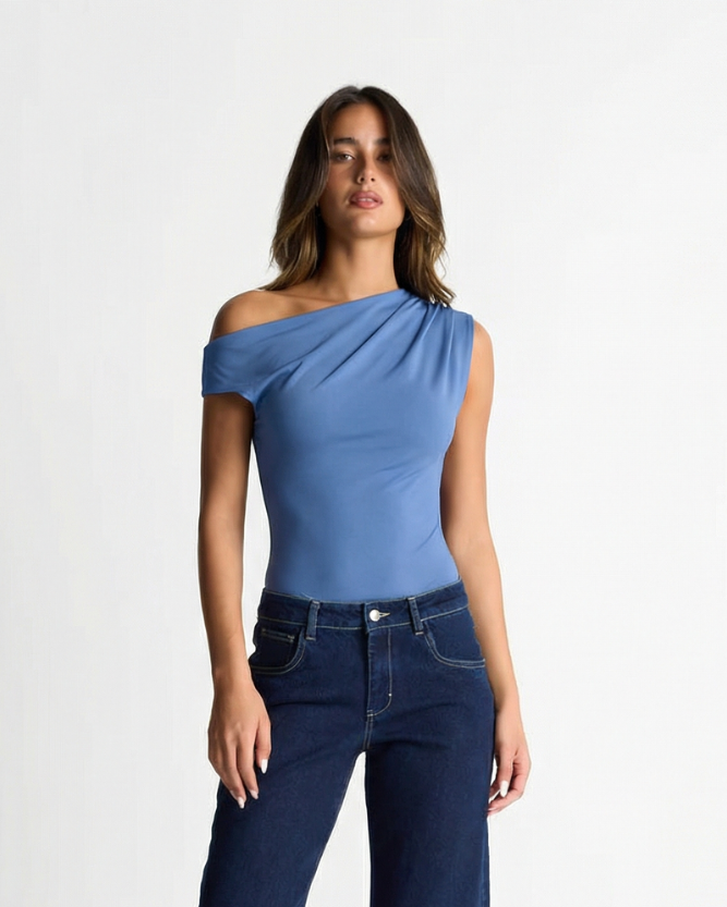 Stella | Off-Shoulder Draped Top in Pink, Blue & Black