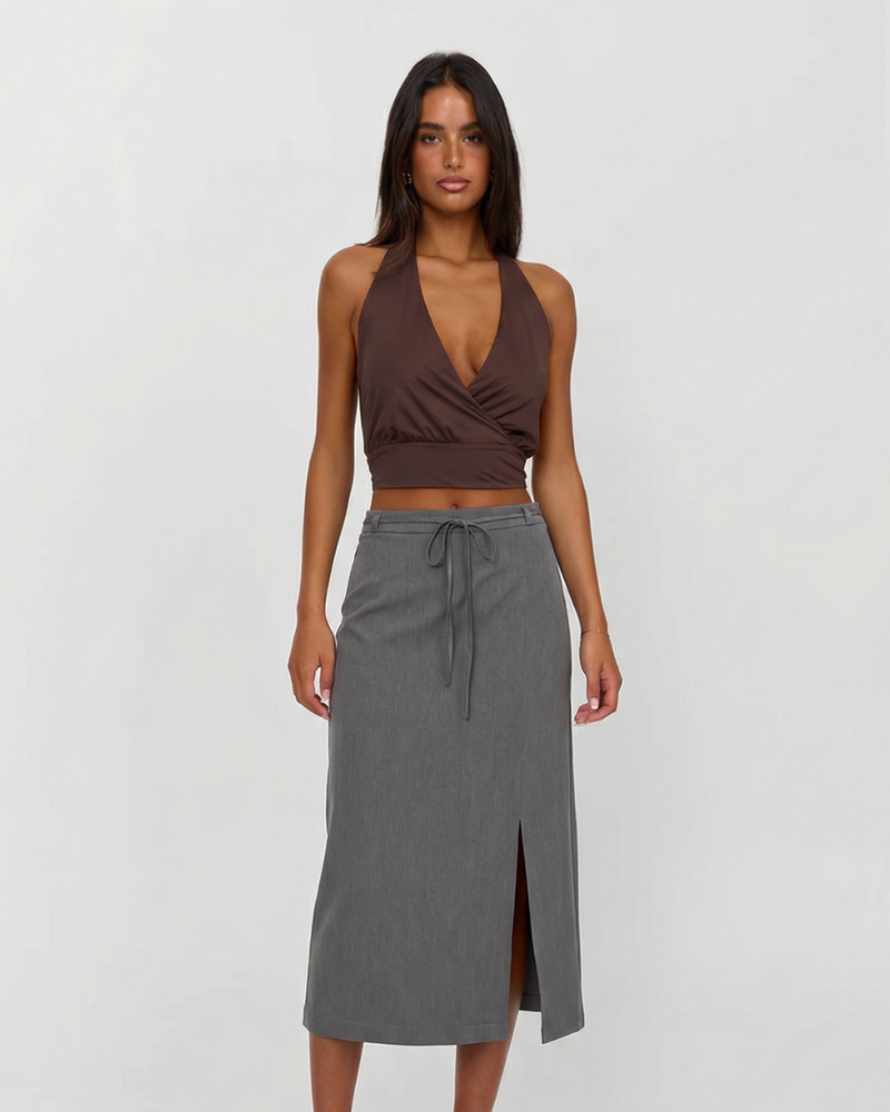Wren | Tailored Drawstring Midi Skirt