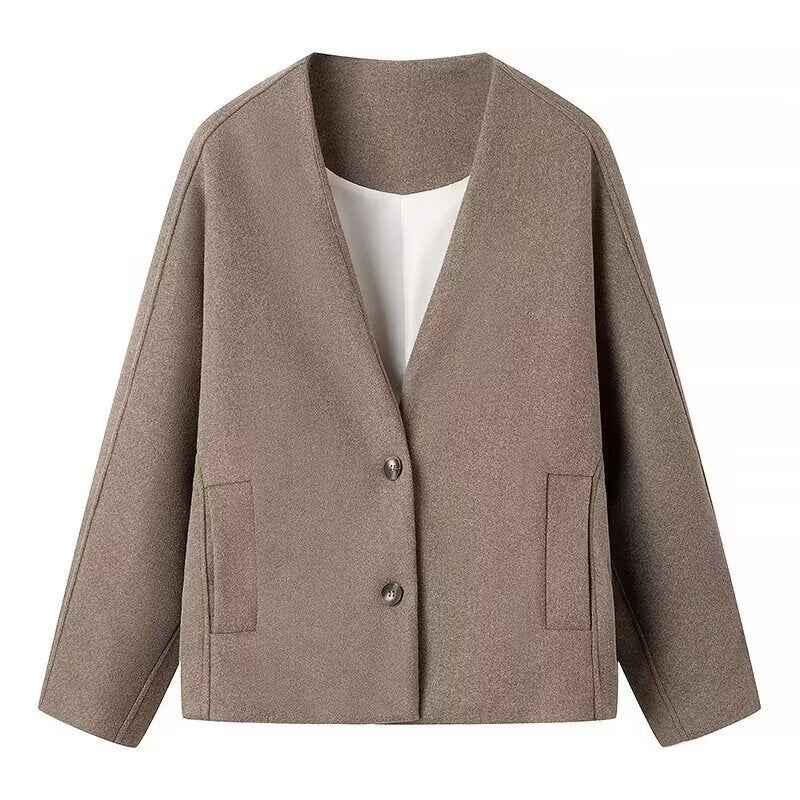 Margot | Collarless Blazer Brown Cropped Oversized