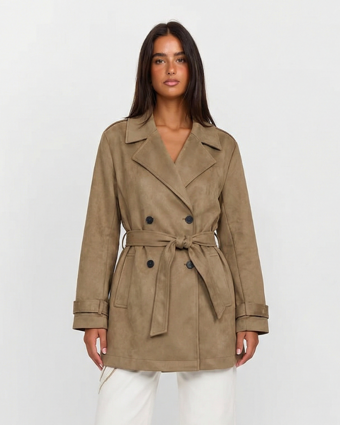 Bella | Smart Casual Belted Trench Jacket Beige Double Breasted