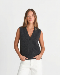 Isla | Knitted Sleeveless Cardigan Charcoal Grey V Neck Ribbed