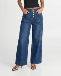 Cleo | Wide Leg Jeans Dark Blue High Waisted Button Front