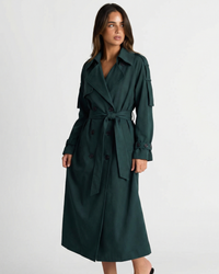 Luisa | Elegant Double Breasted Trench Coat Green Long