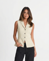 Sia | Smart Casual Sleeveless Blazer Cream Fitted Peplum