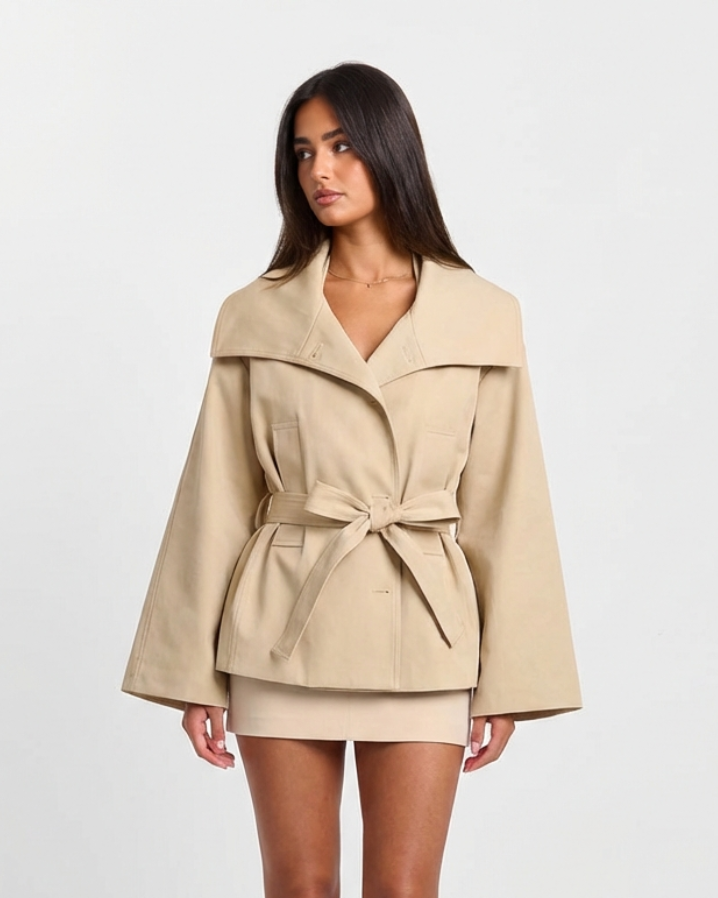 Rhea | Elegant Belted Blazer Jacket Cream Long Sleeve