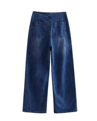 Cleo | Wide Leg Jeans Dark Blue High Waisted Button Front