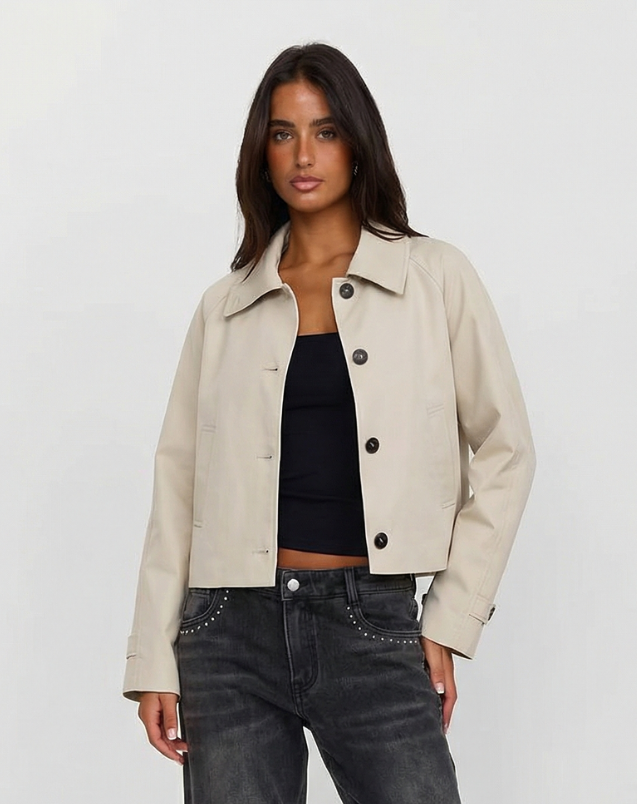 Freya | Cropped Shirt Jacket Cream Button Front