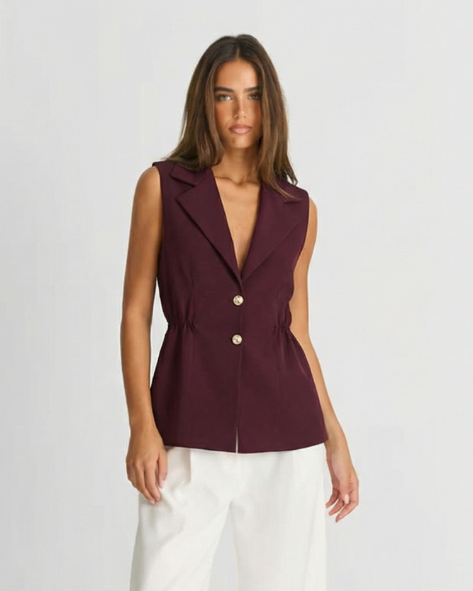 Sia | Sleeveless Blazer Purple Fitted Tailored Double Breasted