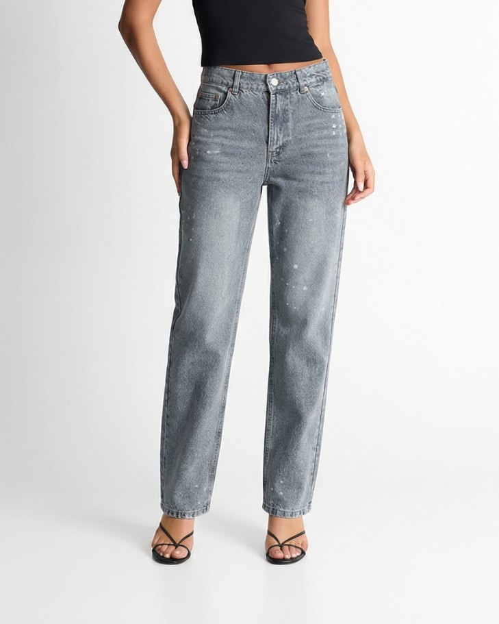 Stella | Vintage Straight Leg Jeans Grey High Waisted Distressed