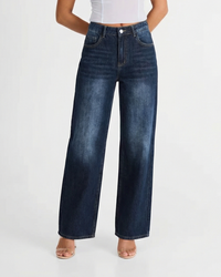 Nola | High Waisted Wide Leg Jeans Dark Blue Faded