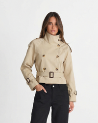 Zoe | Cropped Belted Trench Jacket Cream Double Breasted