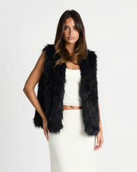 Flora | Faux Fur Gilet Black Sleeveless Fluffy