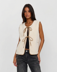 Sia | Autumn Borg Jacket Cream Sleeveless Tie Front