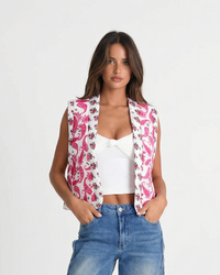 Luisa | Summer Paisley Print Cardigan Pink White Sleeveless