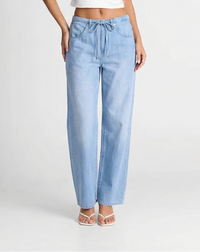 Camille | Summer Wide Leg Jeans Light Blue Drawstring High Waisted