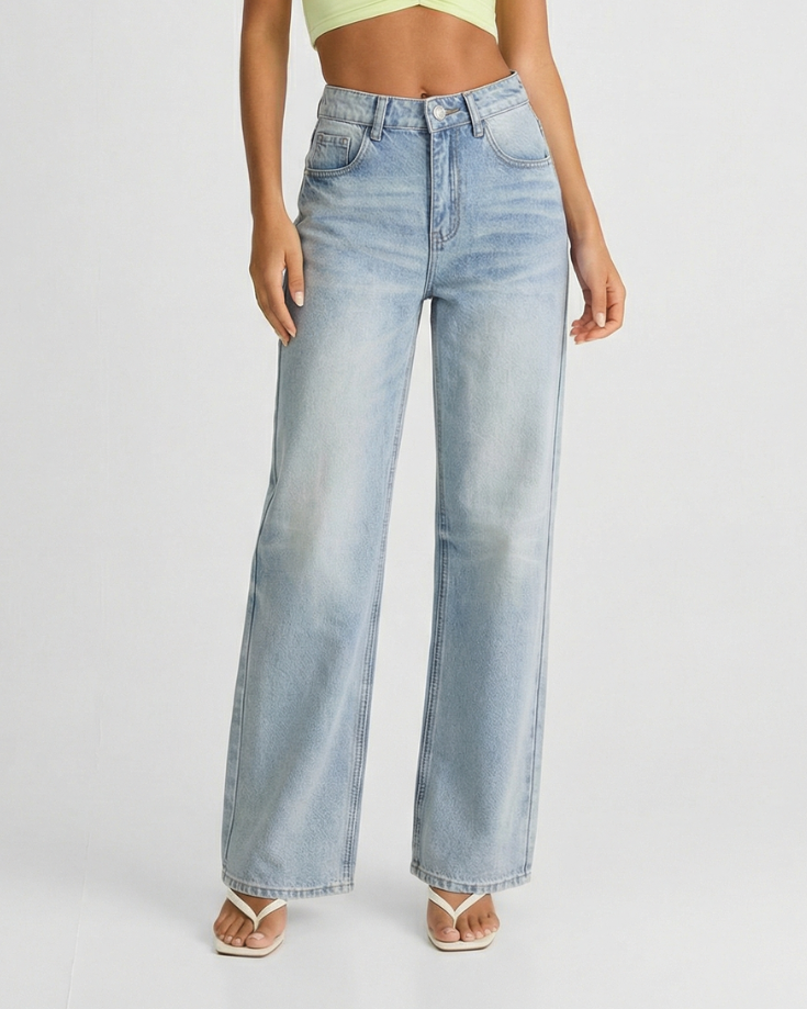 Freya | Wide Leg Jeans Light Blue High Waisted Vintage Faded