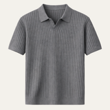 Kasper | Ribbed Knit Short Sleeve Polo Shirt