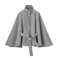 Esme | Black Jacket Belted High Neck Oversized Cape