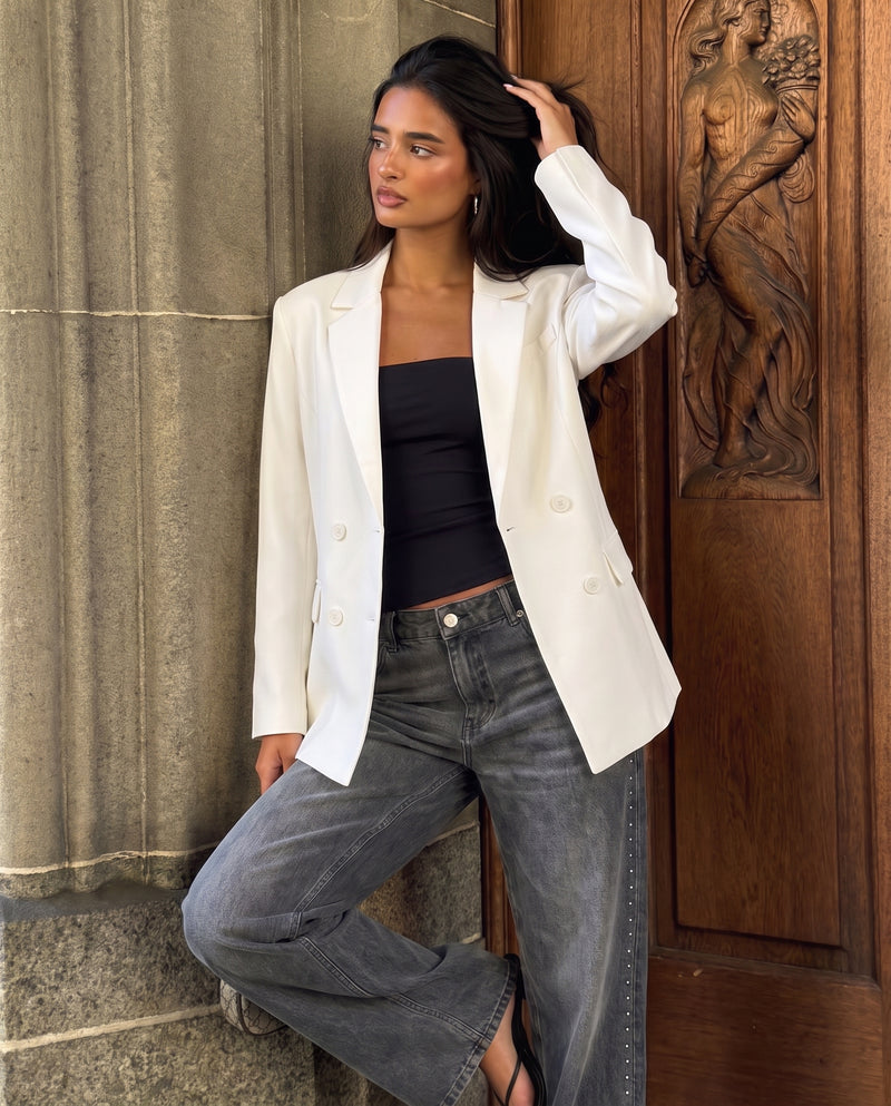 Elise | Relaxed Structured White Blazer