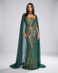 Marina | Sequin Cape Mermaid Evening Dress