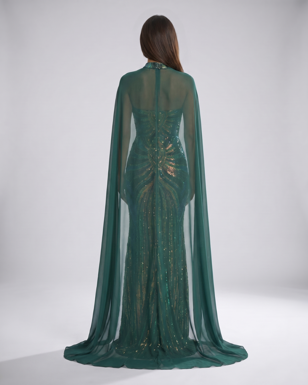 Marina | Sequin Cape Mermaid Evening Dress