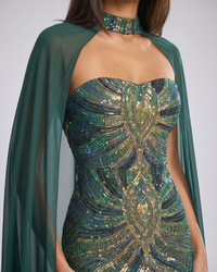 Marina | Sequin Cape Mermaid Evening Dress