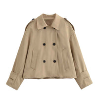 Sage | Casual Cropped Blazer Beige Double Breasted