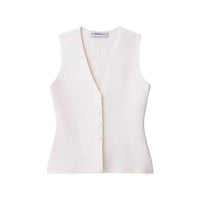 Remi | Elegant Knitted Vest Top White Sleeveless V Neck Ribbed