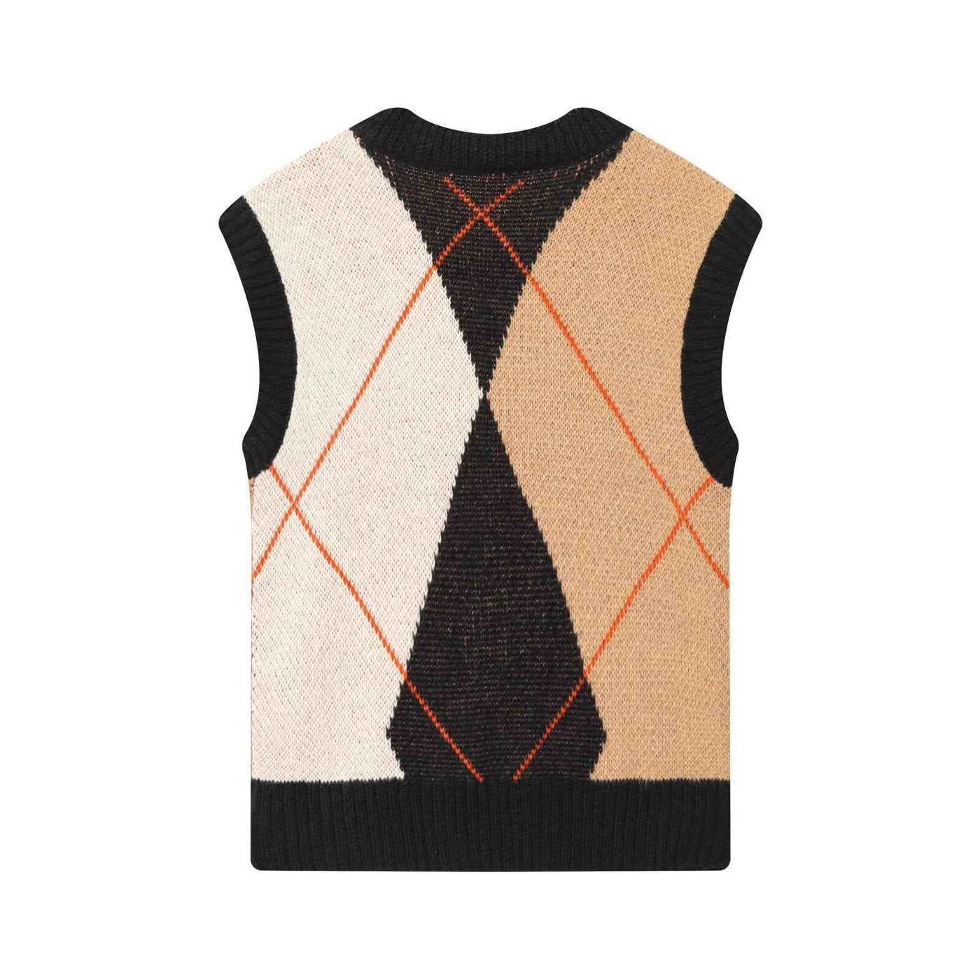 Mia | Knitted Vest Top Argyle Beige Black Sleeveless