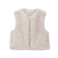 Flora | Faux Fur Gilet Black Sleeveless Fluffy