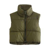 Darcy | Autumn Cropped Puffer Vest Brown Padded Sleeveless Quilted