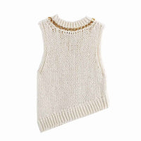 Nell | Knitted Vest Top Cream Sleeveless Chain Detail