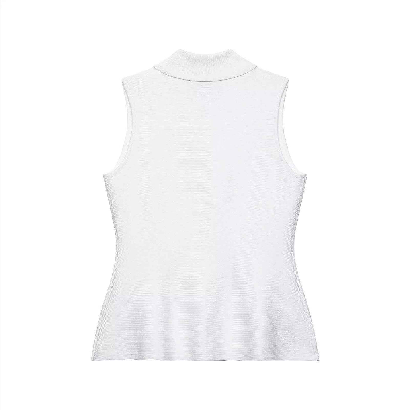 Flore | White Peplum Top Sleeveless Collared Button Front Fitted
