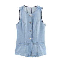 Yara | Summer Denim Vest Light Blue Sleeveless Button Front
