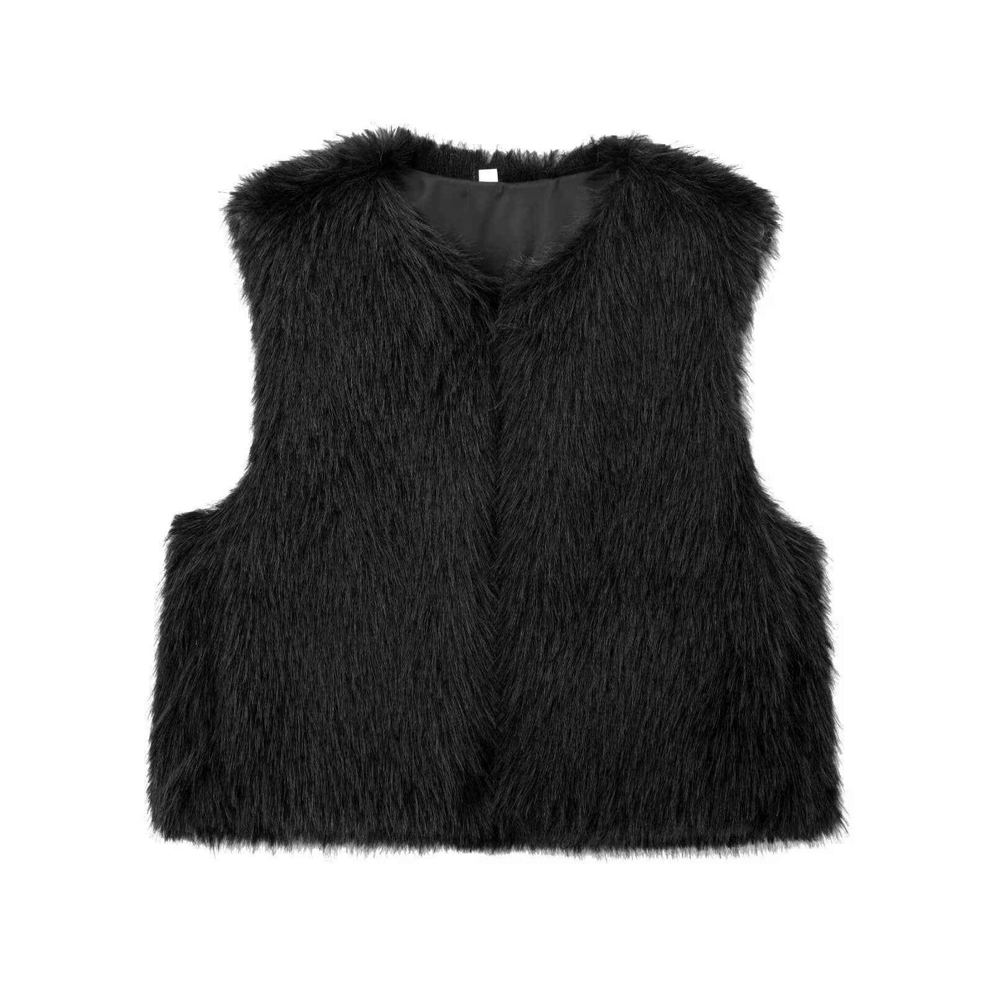 Flora | Faux Fur Gilet Black Sleeveless Fluffy