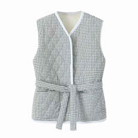 Wren | Belted Check Vest Top White Sleeveless Tie Front V Neck