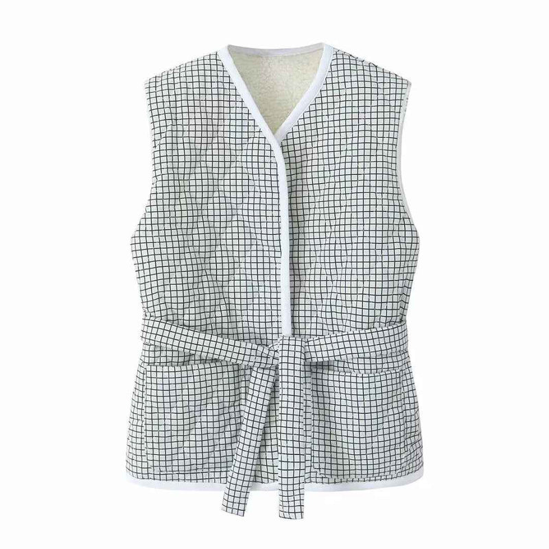 Wren | Belted Check Vest Top White Sleeveless Tie Front V Neck