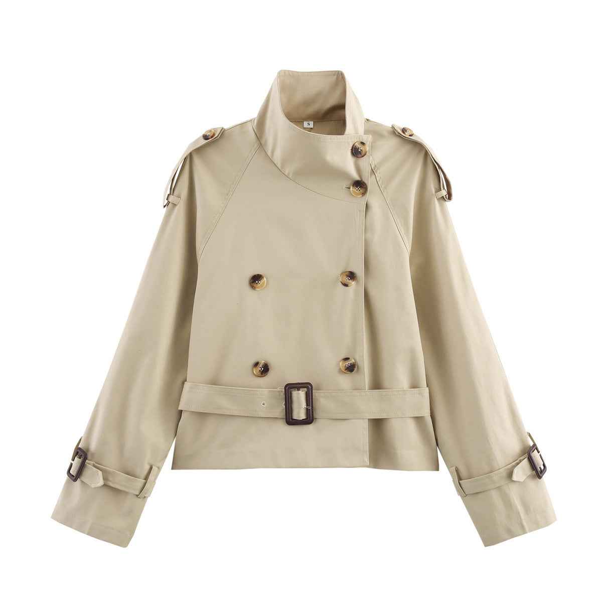 Zoe | Cropped Belted Trench Jacket Cream Double Breasted