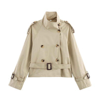 Zoe | Cropped Belted Trench Jacket Cream Double Breasted