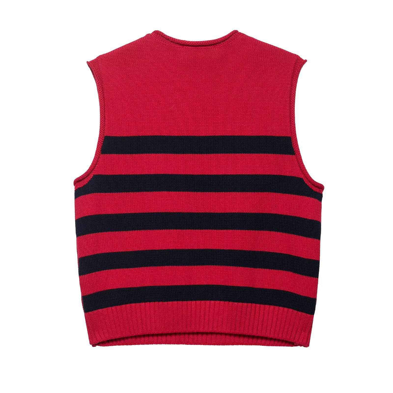 Freya | Knitted Vest Top Red Striped Sleeveless