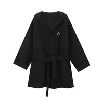 Sable | Black Blazer Belted Hooded Oversized Long Sleeve