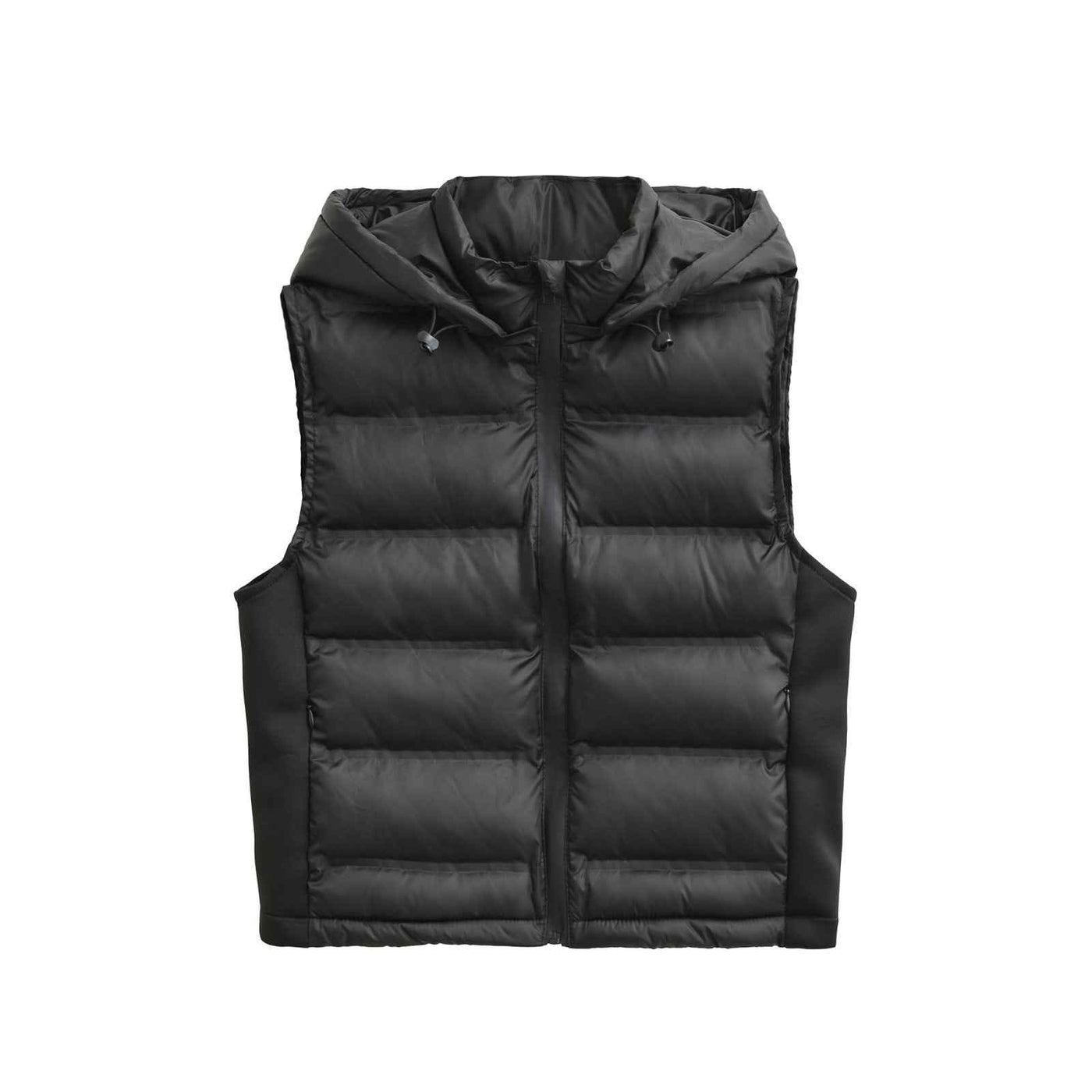 Kit | Puffer Jacket Black Quilted Hooded Sleeveless Zip Up
