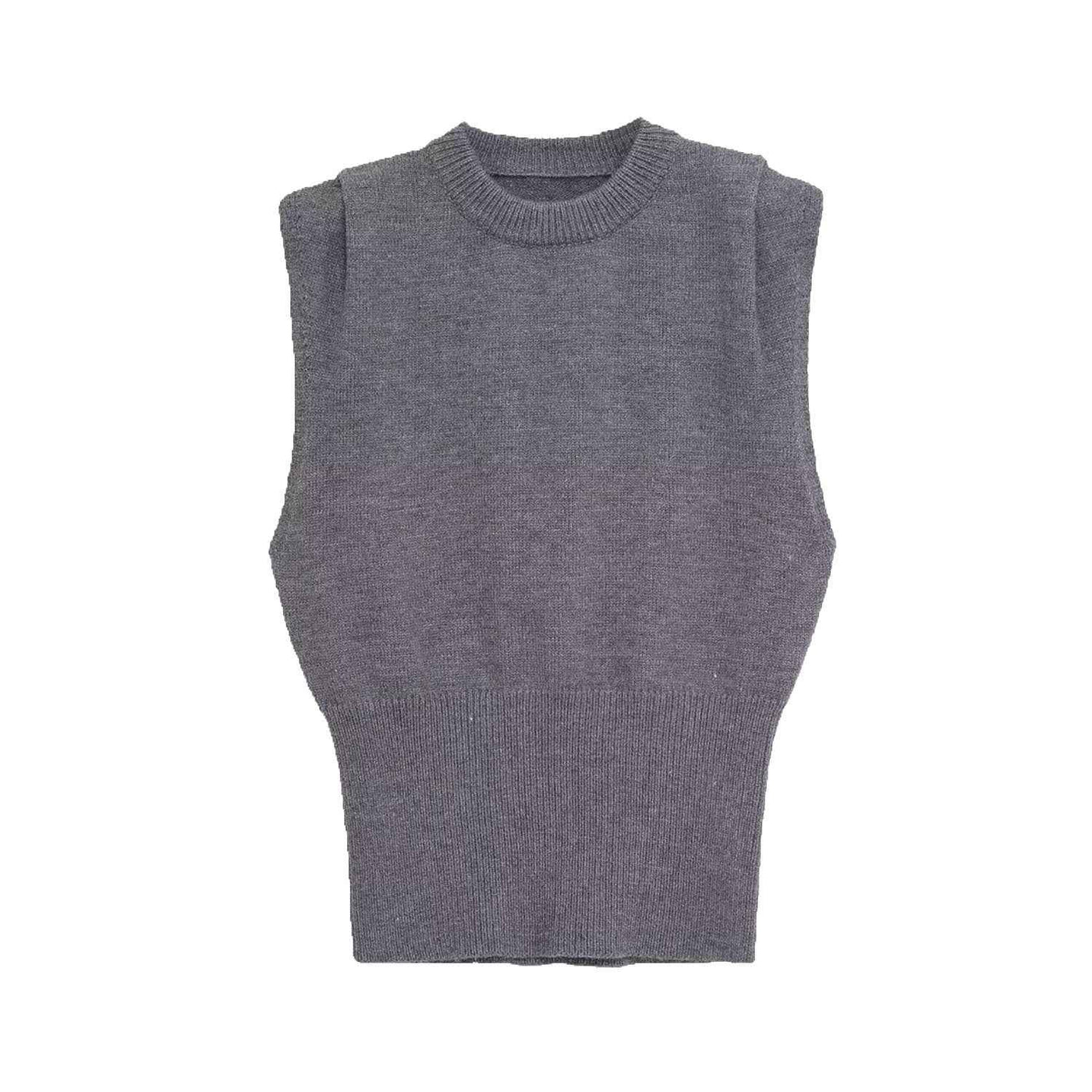 Thea | Knitted Vest Grey Sleeveless Ribbed Fitted Top