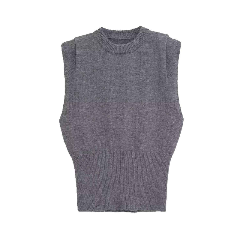 Thea | Knitted Vest Grey Sleeveless Ribbed Fitted Top