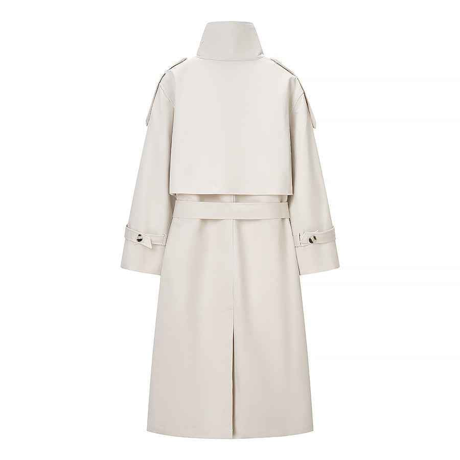 Viola | Elegant Belted Double Breasted Coat Cream Long