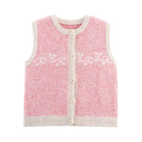 Sia | Sleeveless Blazer Grey Cream Knitted Button Front Vest